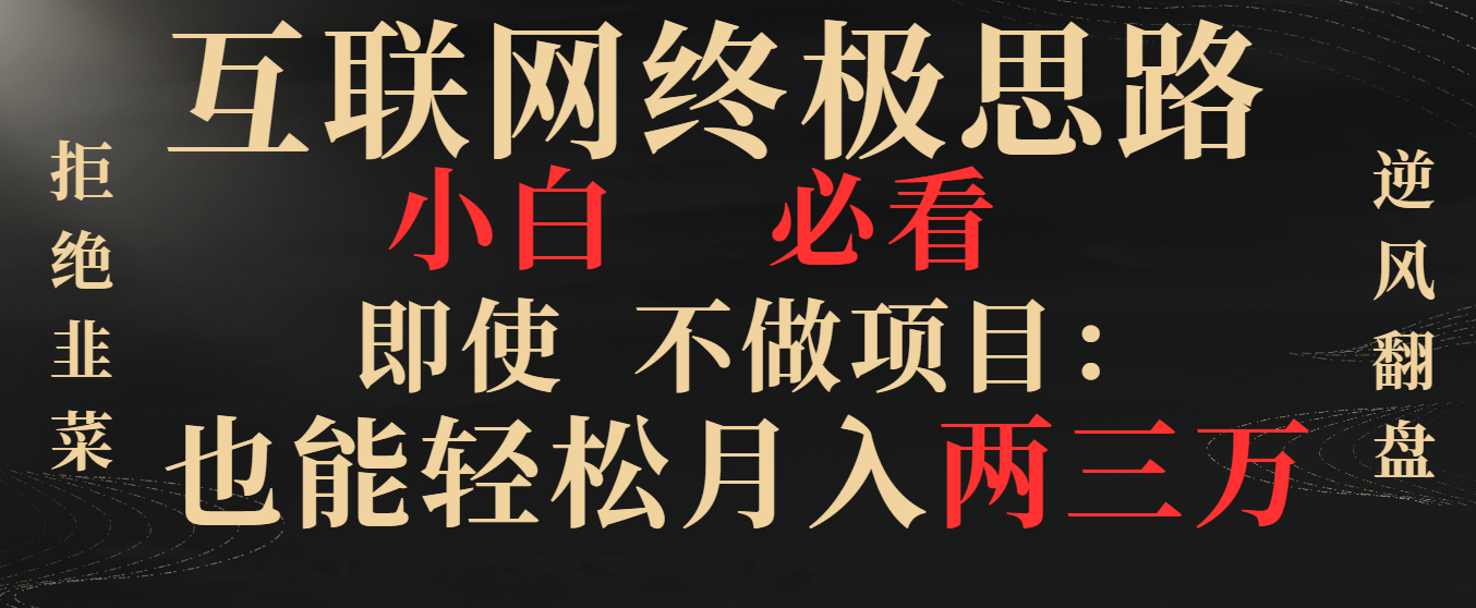 （8619期）互联网终极思路，小白必看，即使不做项目也能轻松月入两三万，拒绝韭菜…-AI学习资源网