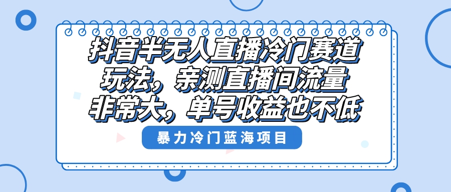 （8667期）抖音半无人直播冷门赛道玩法，直播间流量非常大，单号收益也不低！-AI学习资源网