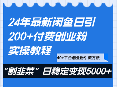 24年最新闲鱼日引200+付费创业粉，割韭菜每天5000+收益实操教程！-AI学习资源网