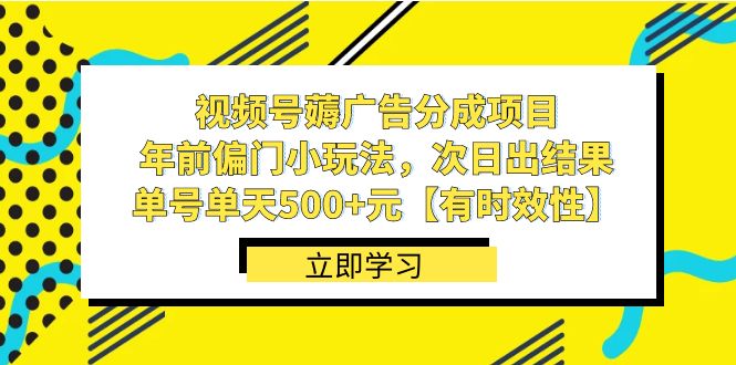 视频号薅广告分成项目，年前偏门小玩法，次日出结果，单号单天500+元【有时效性】-AI学习资源网