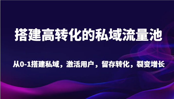 搭建高转化的私域流量池 从0-1搭建私域，激活用户，留存转化，裂变增长（20节课）-AI学习资源网