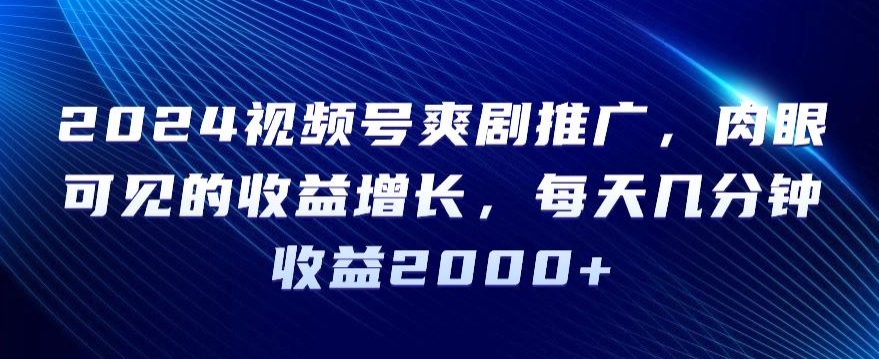 2024视频号爽剧推广，肉眼可见的收益增长，每天几分钟收益2000+-AI学习资源网