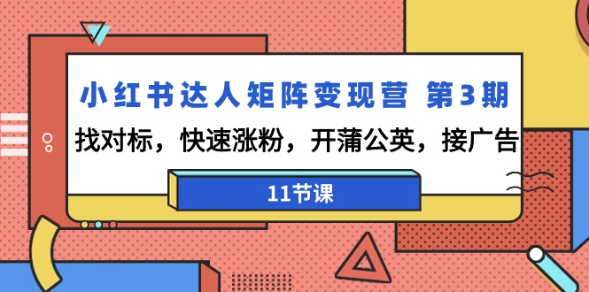 小红书达人矩阵变现营 第3期，找对标，快速涨粉，开蒲公英，接广告-11节课-AI学习资源网