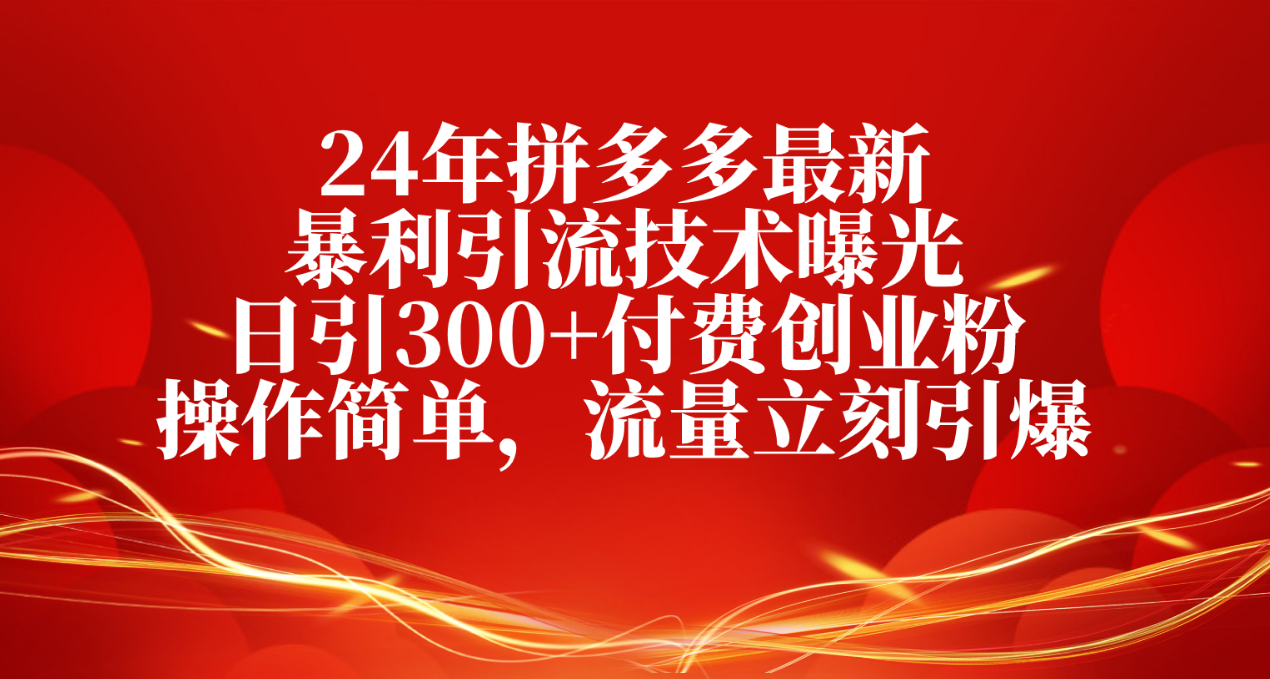 24年拼多多最新暴利引流技术曝光，日引300+付费创业粉，操作简单，流量…-AI学习资源网