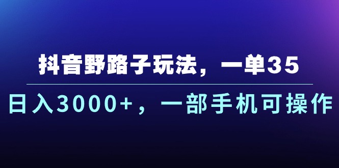 抖音野路子玩法，一单35.日入3000+，一部手机可操作-AI学习资源网