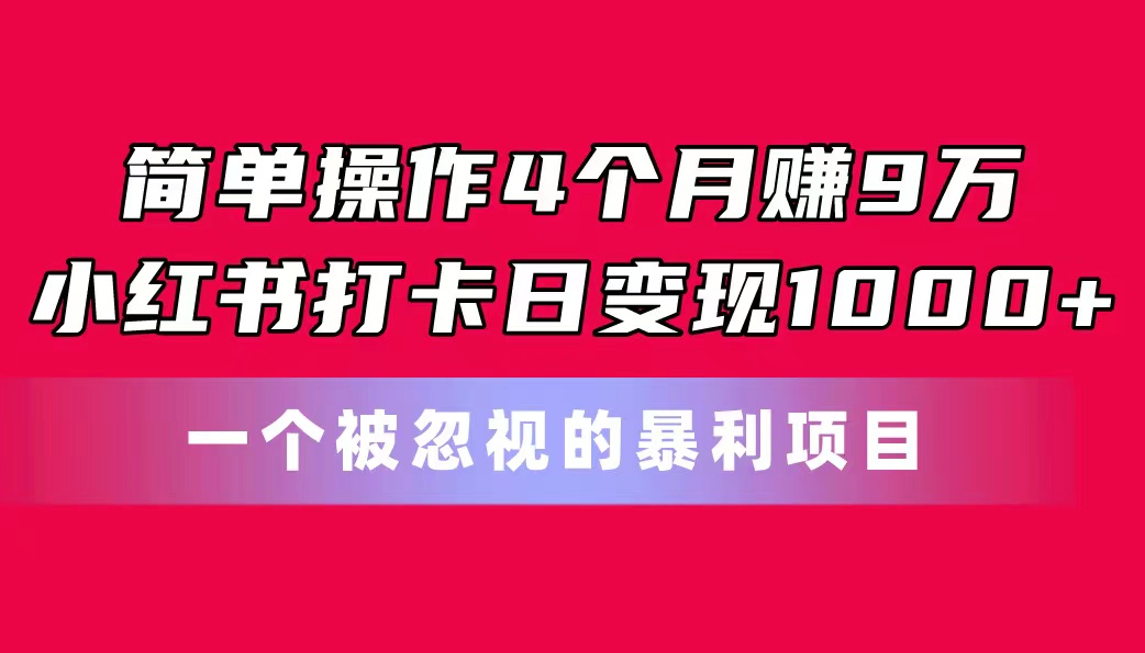 简单操作4个月赚9万！小红书打卡日变现1000+！一个被忽视的暴力项目-AI学习资源网