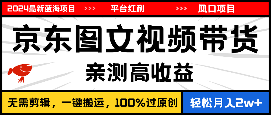 2024最新蓝海项目，逛逛京东图文视频带货，无需剪辑，月入20000+-AI学习资源网