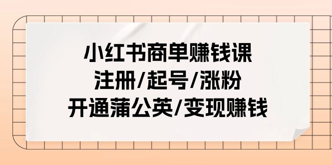 小红书商单赚钱课：注册/起号/涨粉/开通蒲公英/变现赚钱（25节课）-AI学习资源网