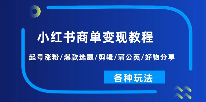 小红书商单变现教程：起号涨粉/爆款选题/剪辑/蒲公英/好物分享/各种玩法-AI学习资源网