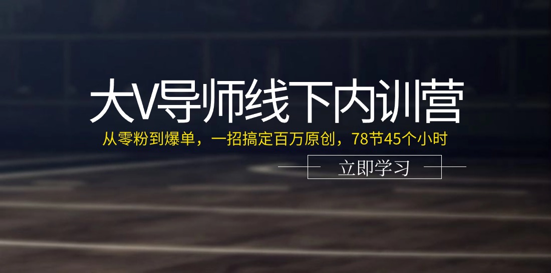 大V导师线下内训营：从零粉到爆单，一招搞定百万原创，78节45个小时-AI学习资源网