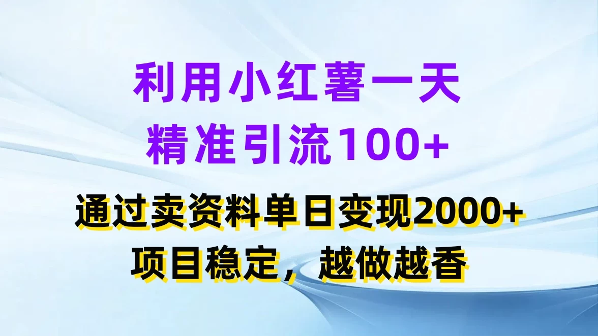 利用小红薯一天精准引流100+，通过卖资料单日变现2000+，项目稳定，越做越香-AI学习资源网