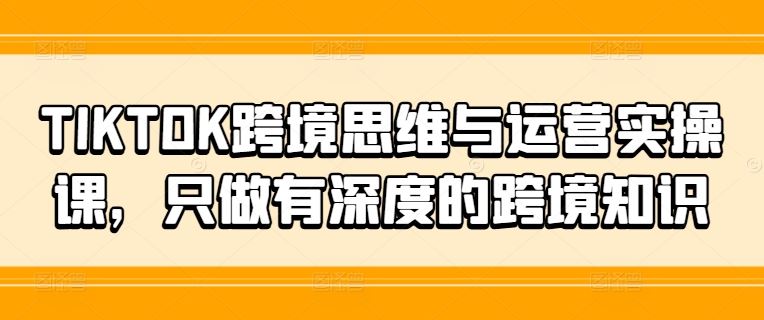 TIKTOK跨境思维与运营实操课，只做有深度的跨境知识-AI学习资源网