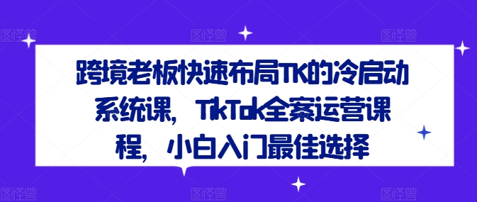 跨境老板快速布局TK的冷启动系统课，TikTok全案运营课程，小白入门最佳选择-AI学习资源网