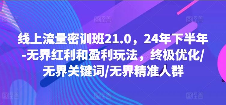 线上流量密训班21.0，24年下半年-无界红利和盈利玩法，终极优化/无界关键词/无界精准人群-AI学习资源网