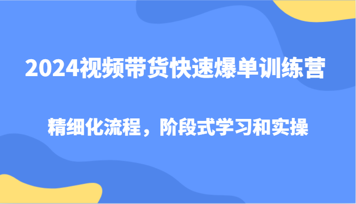 2024视频带货快速爆单训练营，精细化流程，阶段式学习和实操-AI学习资源网