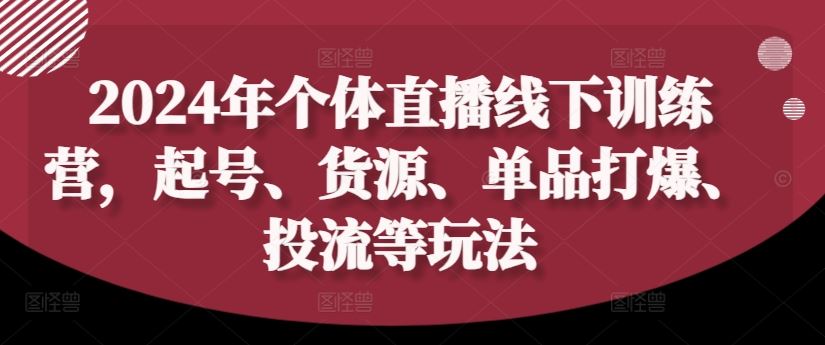 2024年个体直播训练营，起号、货源、单品打爆、投流等玩法-AI学习资源网