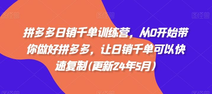 拼多多日销千单训练营，从0开始带你做好拼多多，让日销千单可以快速复制(更新24年8月)-AI学习资源网