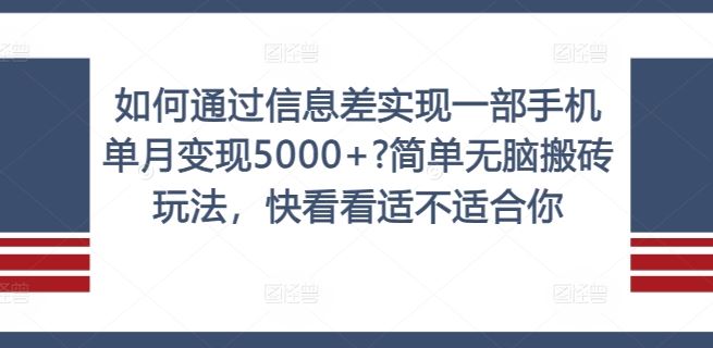 如何通过信息差实现一部手机单月变现5000+?简单无脑搬砖玩法，快看看适不适合你【揭秘】-AI学习资源网