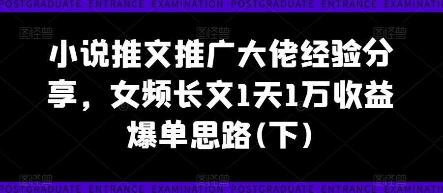 小说推文推广大佬经验分享，女频长文1天1万收益爆单思路(下)-AI学习资源网