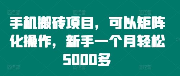 手机搬砖项目，可以矩阵化操作，新手一个月轻松5000多-AI学习资源网