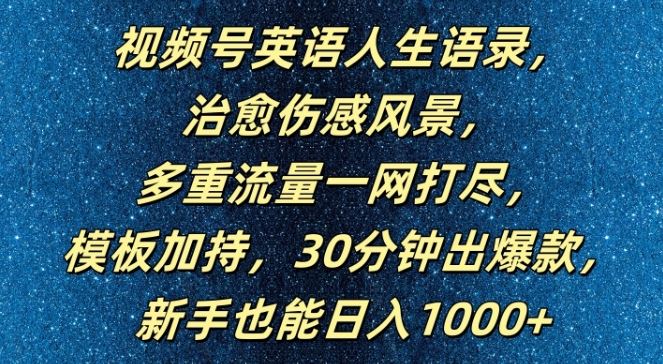 视频号英语人生语录，多重流量一网打尽，模板加持，30分钟出爆款，新手也能日入1000+【揭秘】-AI学习资源网