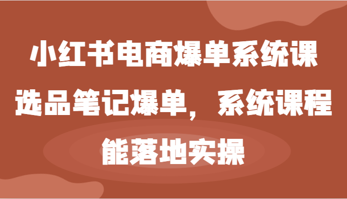 小红书电商爆单系统课-选品笔记爆单，系统课程，能落地实操-AI学习资源网