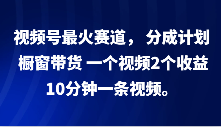 视频号最火赛道， 分成计划， 橱窗带货，一个视频2个收益，10分钟一条视频。-AI学习资源网