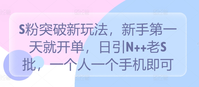 S粉突破新玩法，新手第一天就开单，日引N++老S批，一个人一个手机即可【揭秘】-AI学习资源网