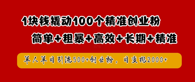 1块钱撬动100个精准创业粉，简单粗暴高效长期精准，单人单日引流500+创业粉，日变现2k【揭秘】-AI学习资源网