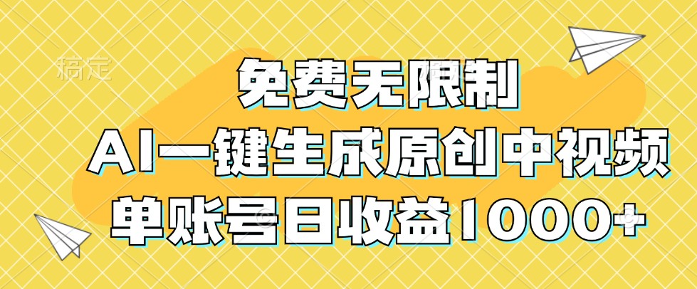 免费无限制，AI一键生成原创中视频，单账号日收益1000+-AI学习资源网