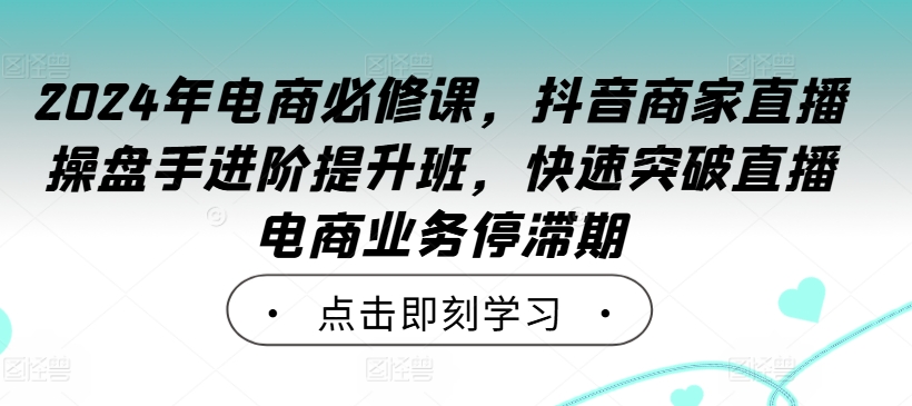 2024年电商必修课，抖音商家直播操盘手进阶提升班，快速突破直播电商业务停滞期-AI学习资源网