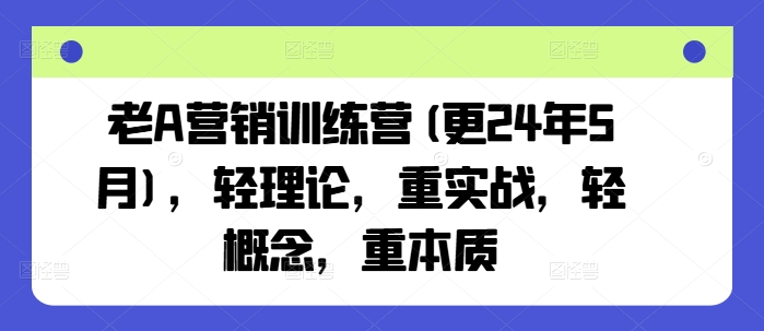 老A营销训练营(更24年9月)，轻理论，重实战，轻概念，重本质-AI学习资源网