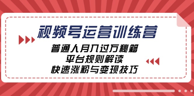 视频号运营训练营：普通人月入过万秘籍，平台规则解读，快速涨粉与变现-AI学习资源网