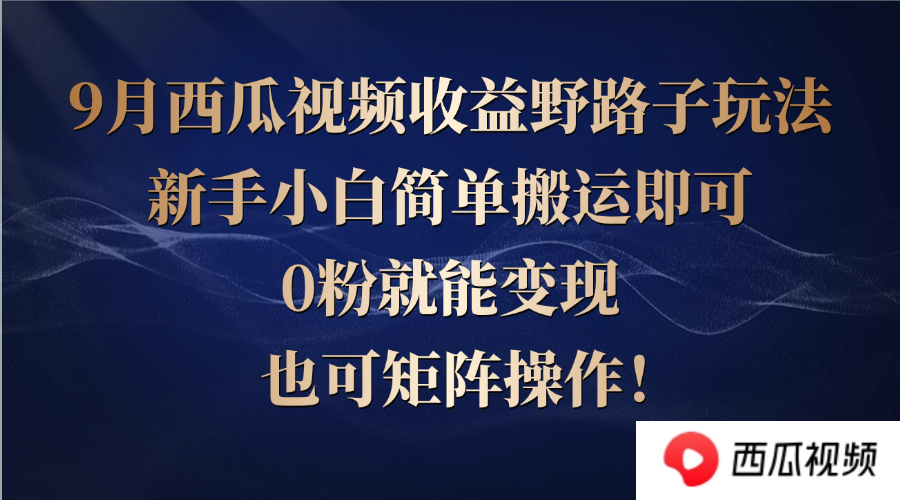 西瓜视频收益野路子玩法，新手小白简单搬运即可，0粉就能变现，也可矩…-AI学习资源网