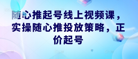 随心推起号线上视频课，实操随心推投放策略，正价起号-AI学习资源网