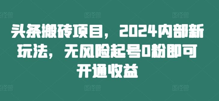 头条搬砖项目，2024内部新玩法，无风险起号0粉即可开通收益-AI学习资源网