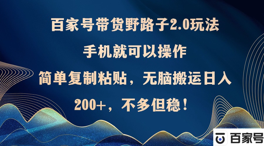 （12804期）百家号带货野路子2.0玩法，手机就可以操作，简单复制粘贴，无脑搬运日…-AI学习资源网