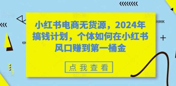 小红书电商无货源，2024年搞钱计划，个体如何在小红书风口赚到第一桶金-AI学习资源网