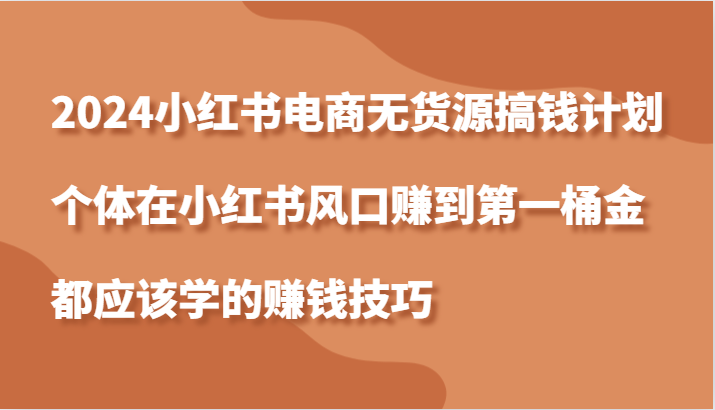 2024小红书电商无货源搞钱计划，个体在小红书风口赚到第一桶金应该学的赚钱技巧-AI学习资源网