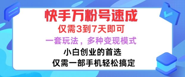 快手万粉号速成，仅需3到七天，小白创业的首选，一套玩法，多种变现模式【揭秘】-AI学习资源网