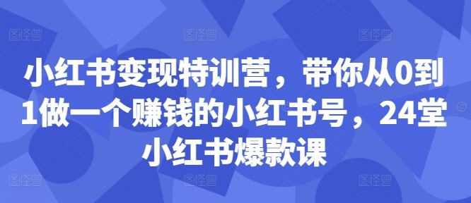 小红书变现特训营，带你从0到1做一个赚钱的小红书号，24堂小红书爆款课-AI学习资源网