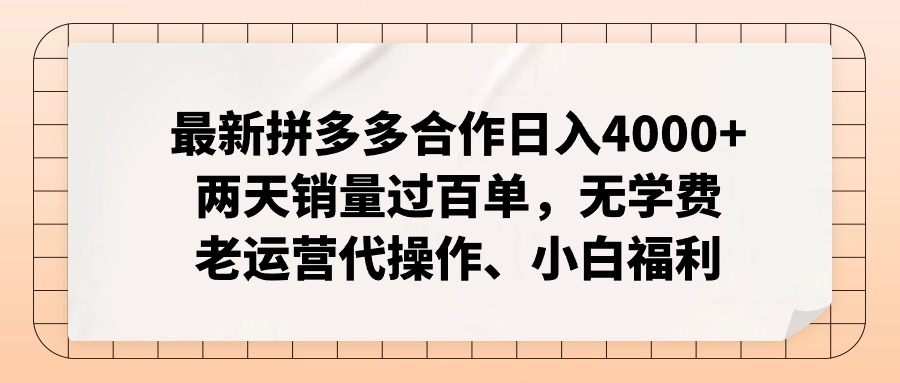 （12869期）拼多多最新合作日入4000+两天销量过百单，无学费、老运营代操作、小白福利-AI学习资源网