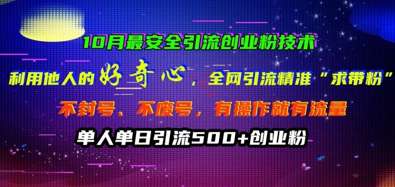 10月最安全引流创业粉技术，利用他人的好奇心全网引流精准“求带粉”不封号、不废号【揭秘】-AI学习资源网