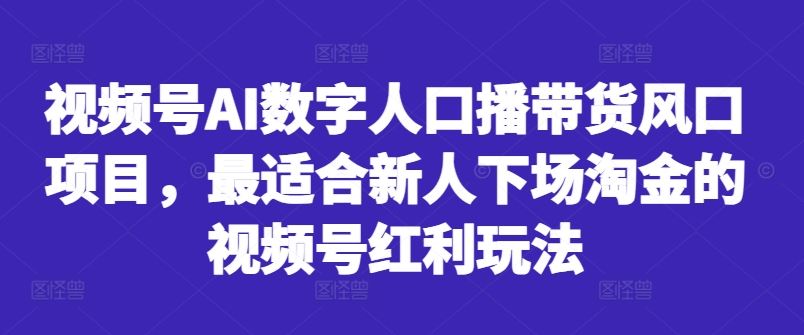 视频号AI数字人口播带货风口项目，最适合新人下场淘金的视频号红利玩法-AI学习资源网