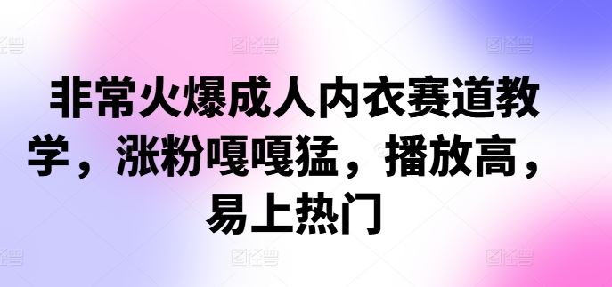 非常火爆成人内衣赛道教学，​涨粉嘎嘎猛，播放高，易上热门-AI学习资源网