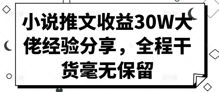 小说推文收益30W大佬经验分享，全程干货毫无保留-AI学习资源网