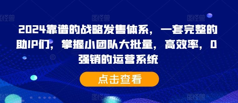 2024靠谱的战略发售体系，一套完整的助IP们，掌握小团队大批量，高效率，0 强销的运营系统-AI学习资源网