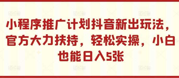 小程序推广计划抖音新出玩法，官方大力扶持，轻松实操，小白也能日入5张【揭秘】-AI学习资源网