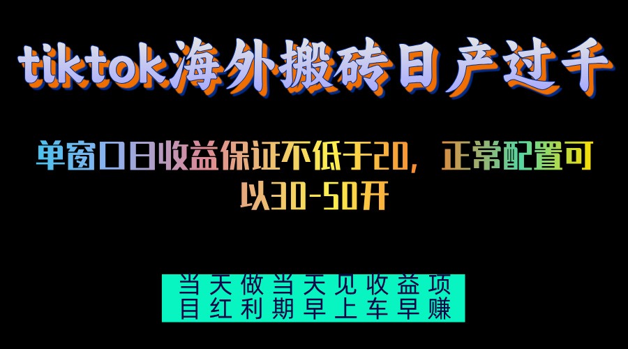 （13079期）tiktok海外搬砖项目单机日产过千当天做当天见收益-AI学习资源网