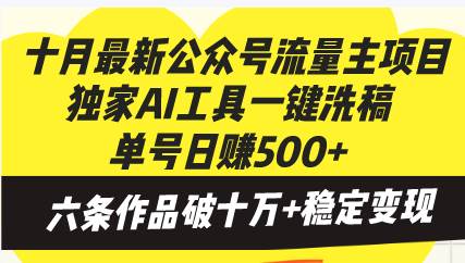 （13156期）十月最新公众号流量主项目，独家AI工具一键洗稿单号日赚500+，六条作品…-AI学习资源网